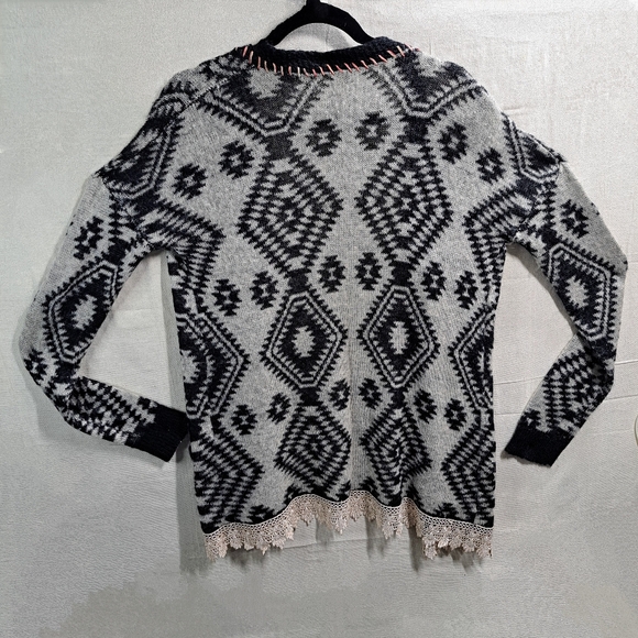 BKE Buckle Women Small  Gimmicks SW Tribal Open Front Wool Y2K Cardigan Sweater - Picture 3 of 7